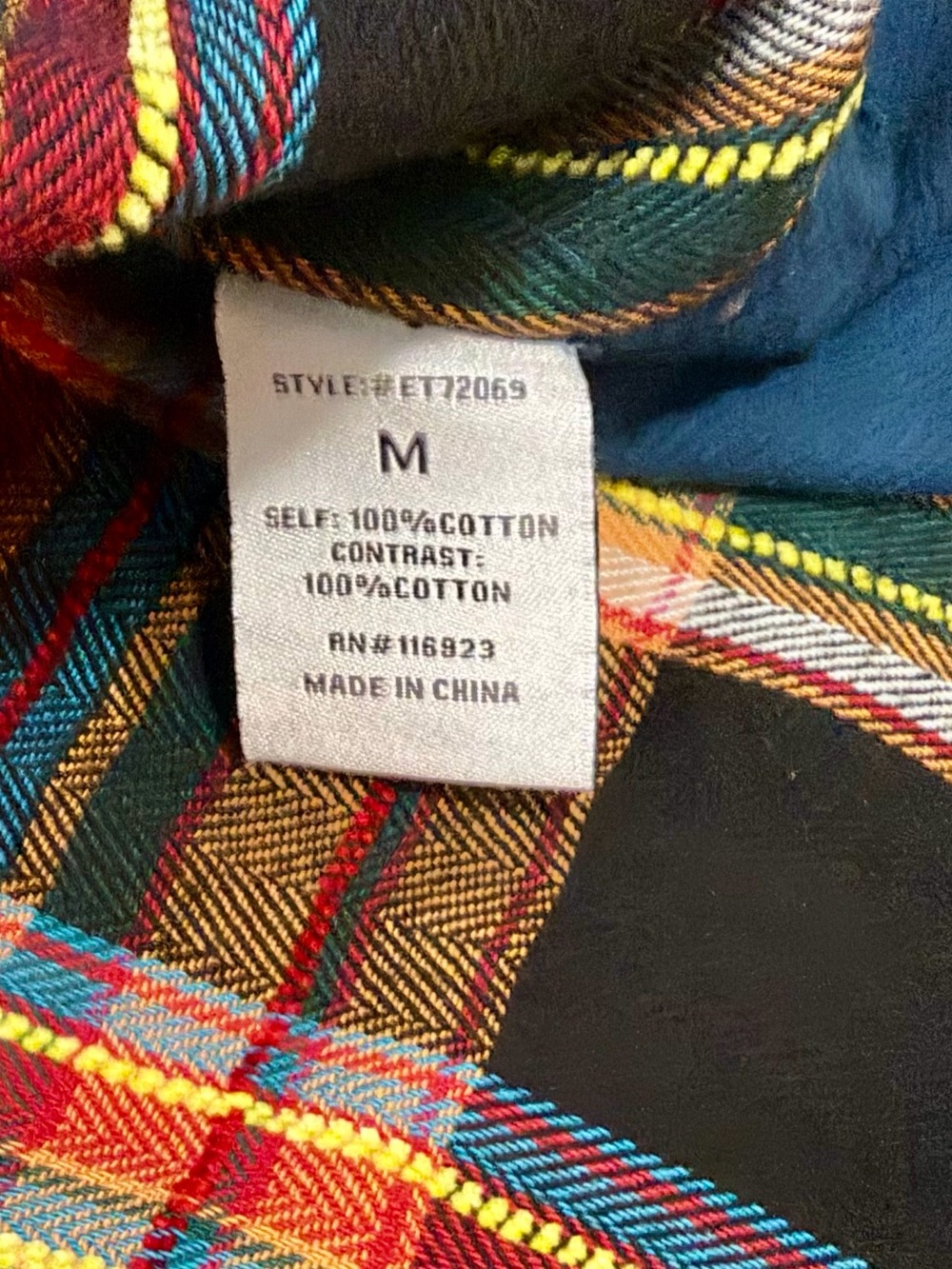 easel Multicolor Plaid Button-Down Shacket with Blue Corduroy Trim - Picture 10 of 10